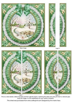 Pretty Snowscene Green Ruffle 5in Side Stacker Card Front