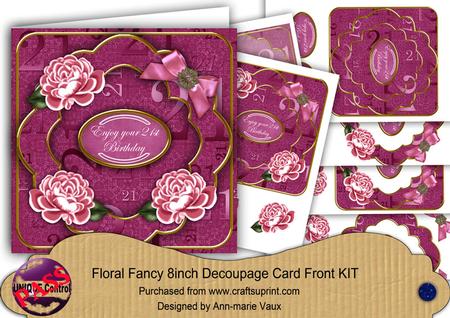 Cerise Rose 21st Birthday Fancy 8in Decoupage Card Front Kit