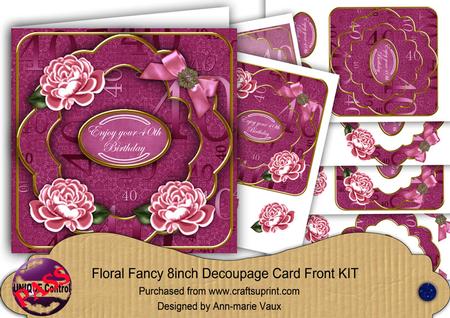 Cerise Rose 40th Birthday Fancy 8in Decoupage Card Front Kit