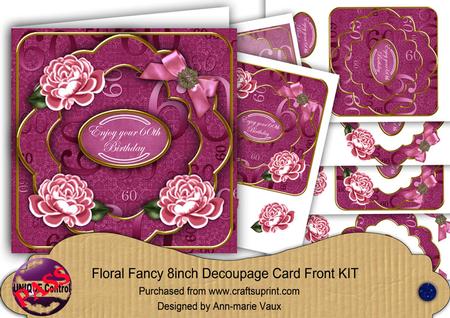 Cerise Rose 60th Birthday Fancy 8in Decoupage Card Front Kit