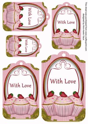 Pink Cupcake with Love Sentiment Tag Sheet