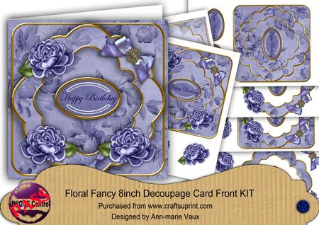 Blue Rose Happy Birthday Fancy 8in Decoupage Card Front Kit