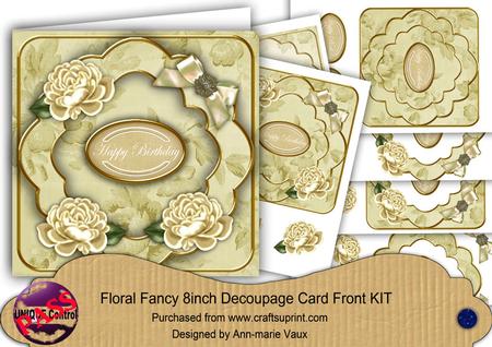 Cream Rose Happy Birthday Fancy 8in Decoupage Card Front Kit