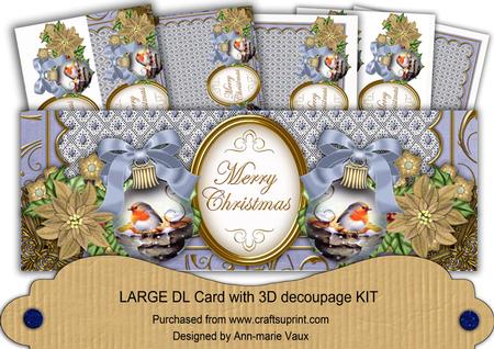 Blue Robin Merry Christmas Dl Decoupage Card Kit
