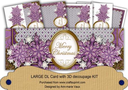 Purple Snowflake Merry Christmas Large Dl Card Decoupage Kit