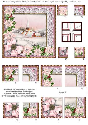 Pink Snow Church Poinsettia 5in Quad Corner Stacker