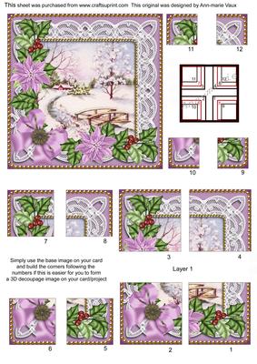 Pretty Snowscene Lilac Poinsettia 5in Quad Corner Stacker