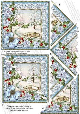 Pretty Snowscene Poinsettia 5in Triangle Wavy Corner Stacker