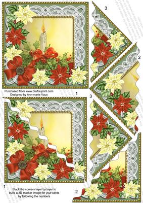 Single Candle Poinsettia 5in Triangle Wavy Corner Stacker