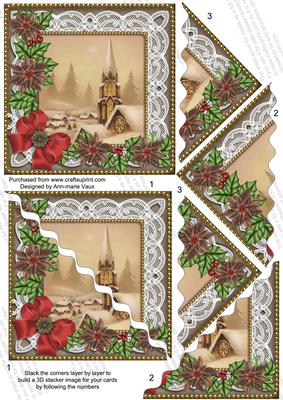 Snow Steeple Poinsettia 5in Triangle Wavy Corner Stacker