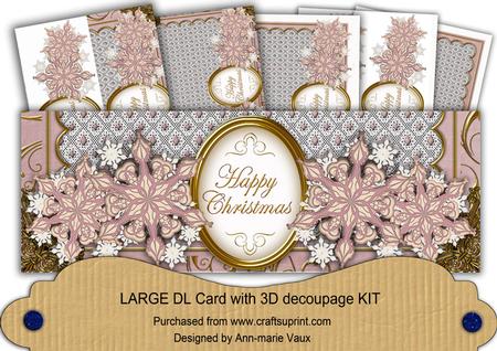 Dusky Pink Snowflake Happy Christmas Large Dl Card Kit