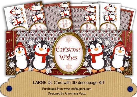Red Penguins Christmas Wishes Large Dl Card Kit