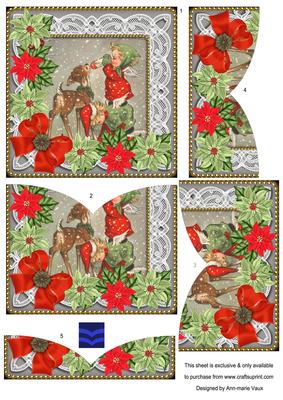 Feeding Reindeer Poinsettia 5in V Bottom Stacker