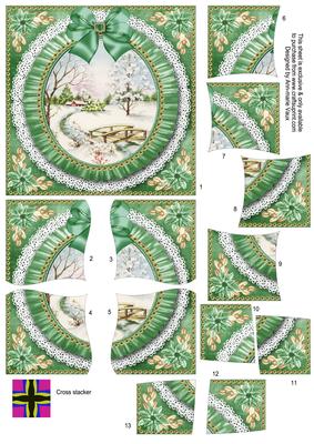 Pretty Snowscene Green Ruffle 5in Cross Stacker
