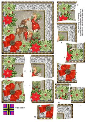 Feeding Reindeer Poinsettia 5in Cross Stacker