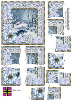Blue Winter Walk Poinsettia 5in Cross Stacker