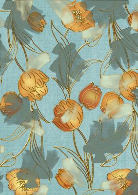 Dusky Teal Sun Painted Tulips A4 Backing Paper