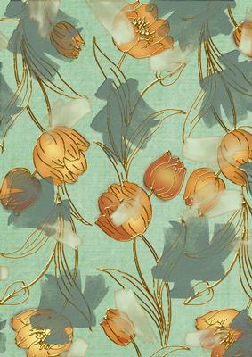Mid Green Sun Painted Tulips A4 Backing Paper