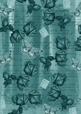 Dusky Teal Painted Rose Butterfly A4 Backing Paper