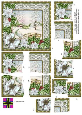 Pretty Snowscene Green Poinsettia 5in Cross Stacker