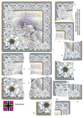 Blue Village Church Poinsettia 5in Cross Stacker