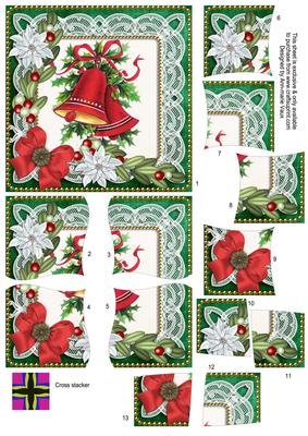 Christmas Bells Green Poinsettia 5in Cross Stacker