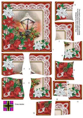 Christmas Lantern Red Poinsettia 5in Cross Stacker