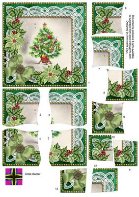 Elegant Tree Green Poinsettia 5in Cross Stacker