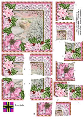 Pink Snow Tree Poinsettia 5in Cross Stacker