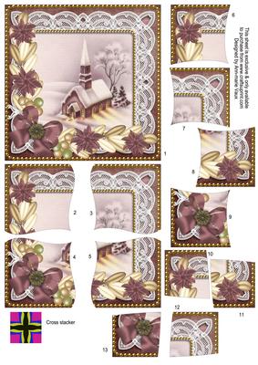 Church Lights on Plum Poinsettia 5in Cross Stacker