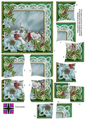 Rooftops Green Poinsettia 5in Cross Stacker