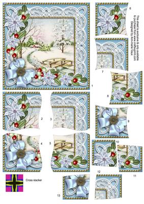 Pretty Snowscene Blue Poinsettia 5in Cross Stacker