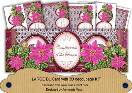 Cerise Poinsettia Compliments of Season Large Dl Card Kit