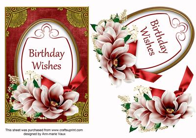 Red Magnolia Birthday Wishes Oval 7x5in Step by Step