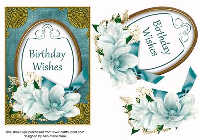 Teal Magnolia Birthday Wishes Oval 7x5in Step by Step