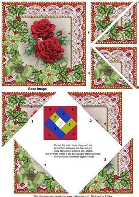Christmas Roses Poinsettia 5in Triangle Spiral Stacker