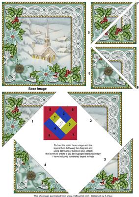 Ice Church Teal Poinsettia 5in Triangle Spiral Stacker
