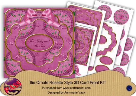 Cerise Christmas Holly and Ivy 3D Rosette 8in Card Front Kit