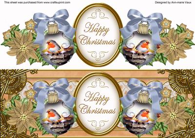 Blue Robin Bauble Happy Christmas Large Dl Decoupage Topper