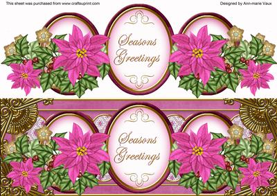 Cerise Poinsettia Seasons Greetings Large Dl Decoupage