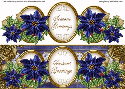 Dark Blue Poinsettia Seasons Greetings Large Dl Decoupage