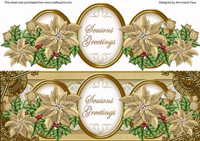 Gold Poinsettia Seasons Greetings Large Dl Decoupage