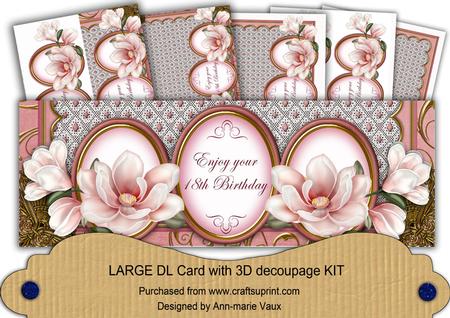 Pink Magnolia 18th Birthday Large Dl Decoupage Card Kit