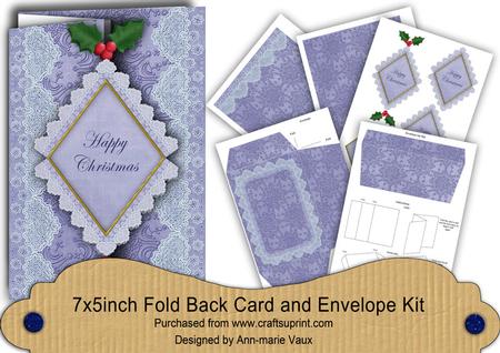 Blue Happy Christmas Fold Back Lace Card and Envelope Kit