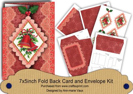 Christmas Bells Red Fold Back Lace Card and Envelope Kit