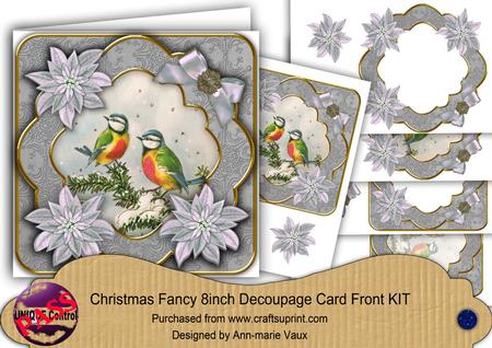 Blue Tits Silver Christmas Fancy 8in Decoupage Cf Kit