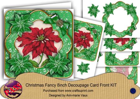 Red Poinsettia Green Christmas Fancy 8in Decoupage Cf Kit