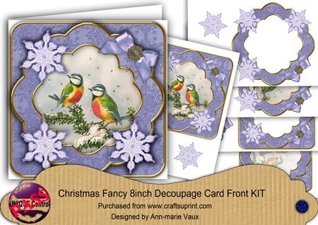 Blue Tits Flake Christmas Fancy 8in Decoupage Cf Kit