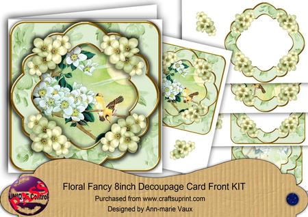 Oriental Green Blossom Birds Picture 8in Decoupage Cf Kit