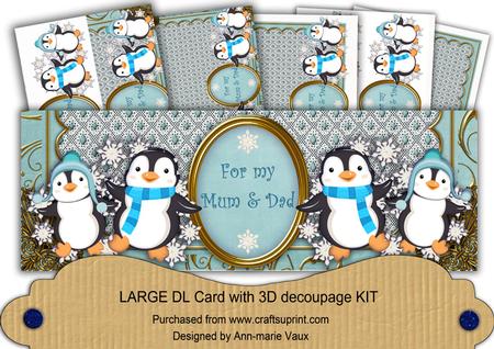 Blue Penguins for My Mum & Dad Large Dl Card Kit